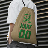 Custom Light Khaki Emerald Green Drawstring Bag