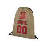 Custom Light Khaki Red Drawstring Bag