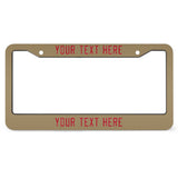 Custom Light Khaki Red License Plate Frame