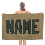 Custom Light Khaki Dark Green Beach Towel