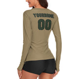 Custom Light Khaki Dark Green Women's Long-Sleeve Shirt