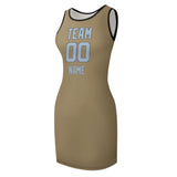 Custom Light Khaki Light Blue Sleeveless Vest Dress