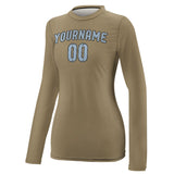 Custom Light Khaki Light Blue Women's Long-Sleeve Shirt