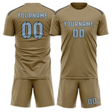 Custom Light Khaki Light Blue Soccer Jersey