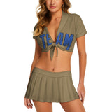 Custom Light Khaki Sky Blue Cheerleading Uniform Set