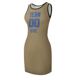 Custom Light Khaki Sky Blue Sleeveless Vest Dress