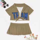 Custom Light Khaki Sky Blue Cheerleading Uniform Set