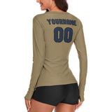 Custom Light Khaki Blue Women's Long-Sleeve Shirt