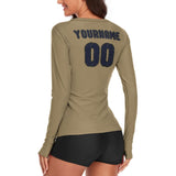 Custom Light Khaki Navy Women's Long-Sleeve Shirt