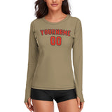Custom Light Khaki Orange Red Women's Long-Sleeve Shirt