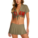 Custom Light Khaki Orange Red Cheerleading Uniform Set