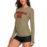 Custom Light Khaki Orange Red Women's Long-Sleeve Shirt
