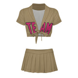 Custom Light Khaki Pink Cheerleading Uniform Set