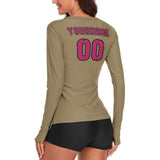 Custom Light Khaki Pink Women's Long-Sleeve Shirt