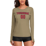 Custom Light Khaki Red Women's Long-Sleeve Shirt