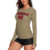 Custom Light Khaki Red Women's Long-Sleeve Shirt