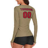 Custom Light Khaki Red Women's Long-Sleeve Shirt