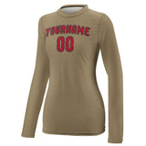 Custom Light Khaki Red Women's Long-Sleeve Shirt