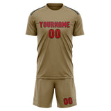 Custom Light Khaki Red Soccer Jersey