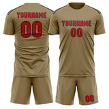 Custom Light Khaki Red Soccer Jersey