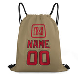 Custom Light Khaki Red Drawstring Bag