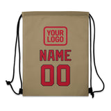 Custom Light Khaki Red Drawstring Bag
