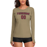 Custom Light Khaki Crimson Red Women's Long-Sleeve Shirt