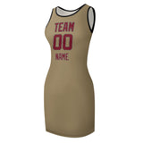 Custom Light Khaki Crimson Red Sleeveless Vest Dress