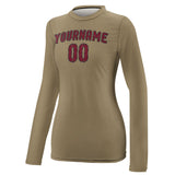 Custom Light Khaki Crimson Red Women's Long-Sleeve Shirt
