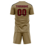 Custom Light Khaki Crimson Red Soccer Jersey