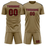 Custom Light Khaki Crimson Red Soccer Jersey