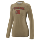 Custom Light Khaki Coral Red Women's Long-Sleeve Shirt