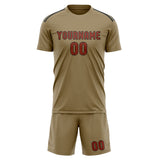 Custom Light Khaki Coral Red Soccer Jersey