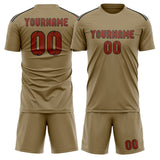 Custom Light Khaki Coral Red Soccer Jersey
