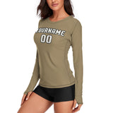 Custom Light Khaki White Women's Long-Sleeve Shirt