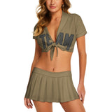 Custom Light Khaki Dark Grey Cheerleading Uniform Set