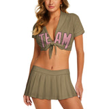 Custom Light Khaki Light Pink Cheerleading Uniform Set