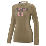 Custom Light Khaki Light Pink Women's Long-Sleeve Shirt