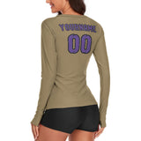 Custom Light Khaki Light Purple Women's Long-Sleeve Shirt