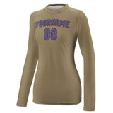 Custom Light Khaki Light Purple Women's Long-Sleeve Shirt