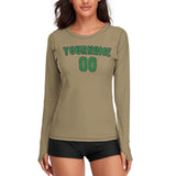 Custom Light Khaki Emerald Green Women's Long-Sleeve Shirt