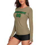 Custom Light Khaki Emerald Green Women's Long-Sleeve Shirt