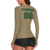 Custom Light Khaki Emerald Green Women's Long-Sleeve Shirt