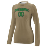Custom Light Khaki Emerald Green Women's Long-Sleeve Shirt