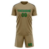 Custom Light Khaki Emerald Green Soccer Jersey