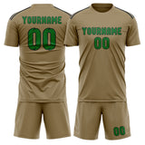 Custom Light Khaki Emerald Green Soccer Jersey