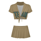 Custom Light Khaki Blue Green Cheerleading Uniform Set