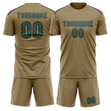 Custom Light Khaki Blue Green Soccer Jersey