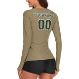 Custom Light Khaki Dark Green Women's Long-Sleeve Shirt