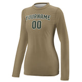 Custom Light Khaki Dark Green Women's Long-Sleeve Shirt